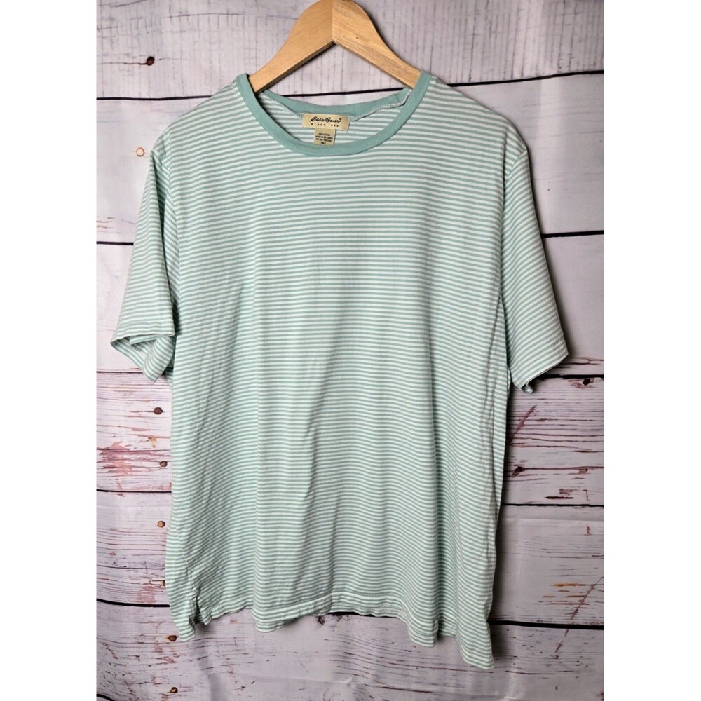 Eddie Bauer Mens Shirt Size XXL Tall Mint Green White Striped Short Sleeve